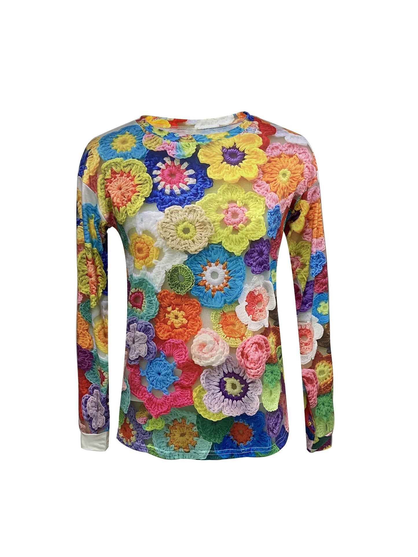 Floral Pattern Crew Neck T-Shirt, Casual Long Sleeve Top For Spring & Fall, Women's Clothing